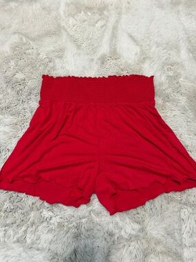 Smocked Waist Red Women's Lounge Shorts